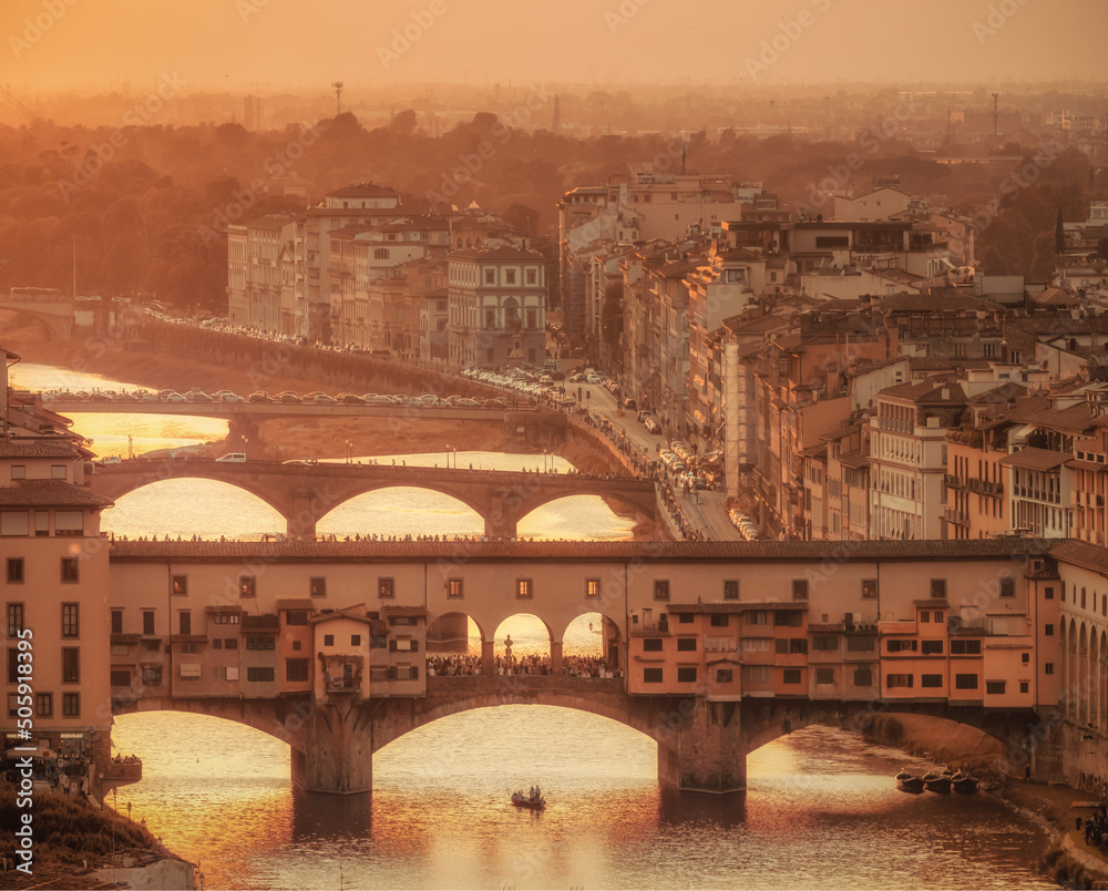 sunset at Ponte Vecchio in Florence Italy