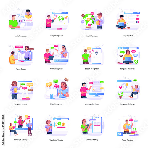Character Based Linguistics Flat Illustrations