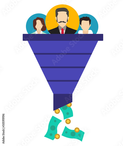 Funnel sales strategy target audience lead generation conversion marketing concept illustration