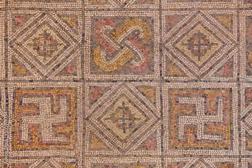 Roman mosaic tiles in La Olmeda village. Palencia, Spain photo