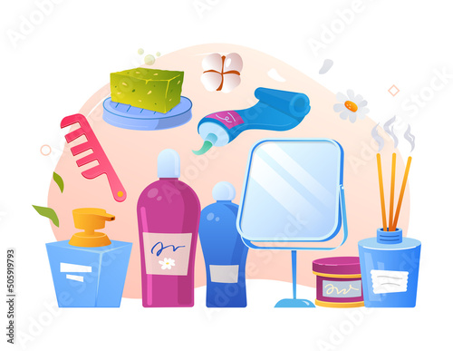 Personal beauty care set - modern colored vector poster