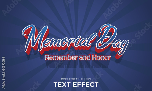 editable text effect memorial day remember and honor