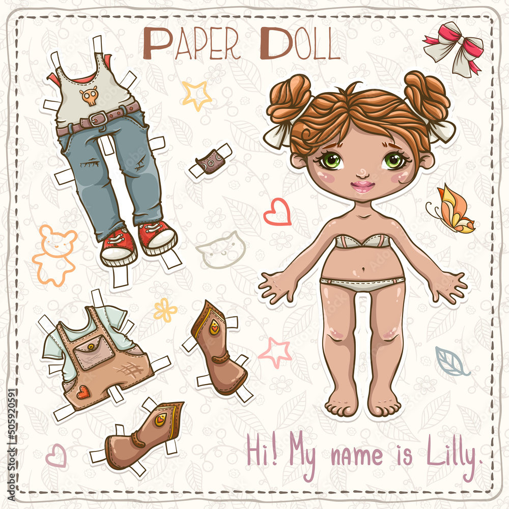 Εκτύπωση καμβά Dress up paper girl doll. Fashion girl. Vector illustration