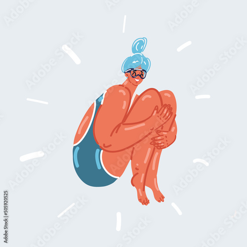 Vector illustration of woman diving and jumping in the swimming pool