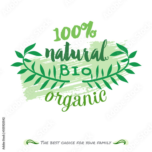 Vector eco friendly food logo. Packaging tag for bio product.