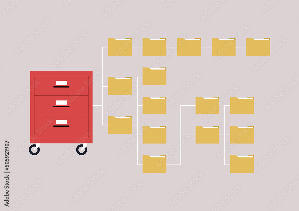 Computer files directory, folders organized in a system of storage Computer files directory, folders organized in a system of storage
