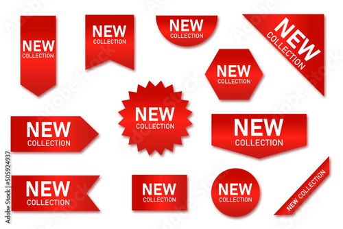 Price tags vector collection. Red ribbons, tags and stickers. Vector illustration. New collection offers.