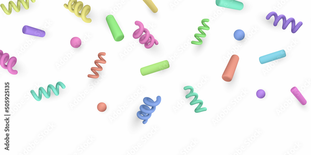 3D Cute cartoon confetti flying around. Design element in minimal style on white background. Vector illustration 3D Cute cartoon confetti flying around. Design element in minimal style on white background. Vector illustration