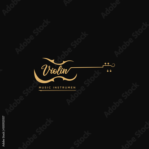 Violin viola fiddle cello instrument gold logo design