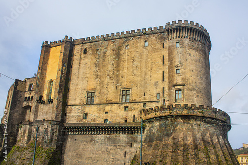 View of Nuovo Castle from the side of the port in Naples, Italy	 photo