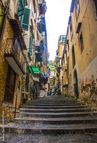 Typical narrow street in Naples, Italy