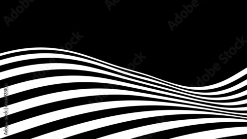 Psychedelic optical illusion. Abstract vector distorted background with black and white lines. Op art pattern textures.