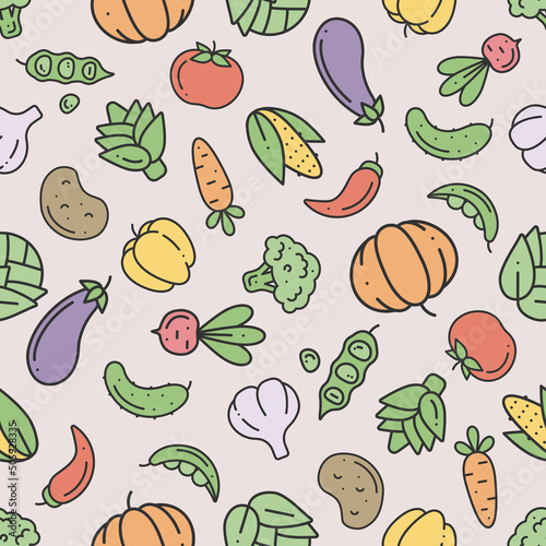 Fototapeta Naklejka Na Ścianę i Meble -  Seamless pattern with simple outline colorful vegetable icons for prints, wallpapers, mobile concepts and web apps. Vector flat illustration