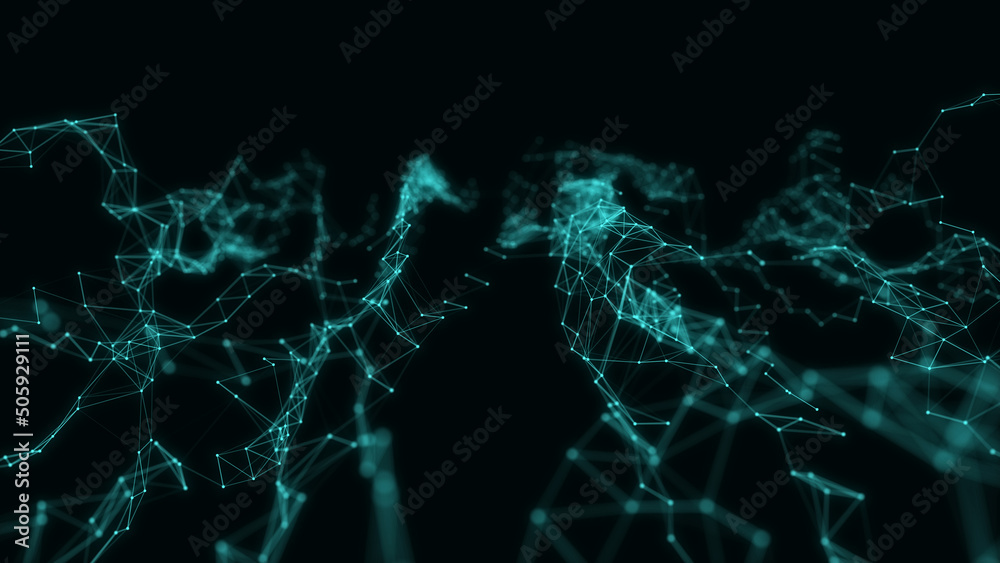 Business futuristic backdrop. Network connection structure cyberspace with moving particles. Abstract cyber security background. 3D rendering.