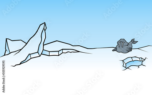 Polar Frozen Landscape with Ice Floes - Colored Illustration as Background, Vector