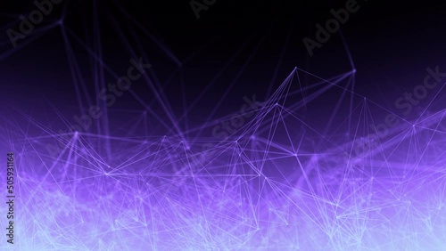 Creative abstract plexus polygon wireframe shapes on purple violet gradient background. Landing Page and web banner 3D animation loop concept of decentralized networking Web 3.0 technology showcase.