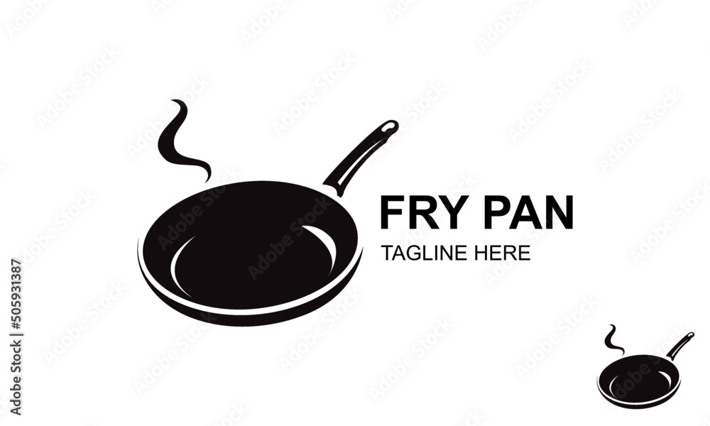 Fry Pan Logo Design Template. vintage restaurant and fraying pan logo. Kitchen frying pan. - obrazy, fototapety, plakaty 