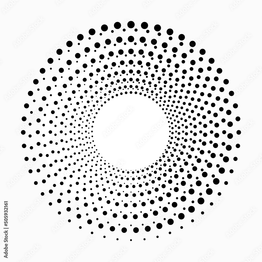 Concentric abstract spiral dots background. Dotted monochrome halftone background. Halftone design element. Concentric abstract spiral dots background. Dotted monochrome halftone background. Halftone design element.