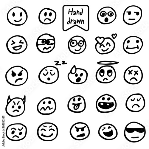 Vector hand drawn set of smiles