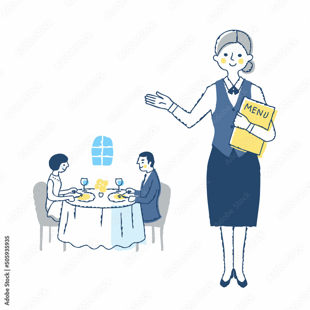 レストランの案内係と食事をする客 Stock-Illustration | Adobe Stock