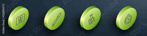Set Isometric line Butterfly in a frame, Silver spoon, Ancient amphorae and Pocket watch icon. Vector