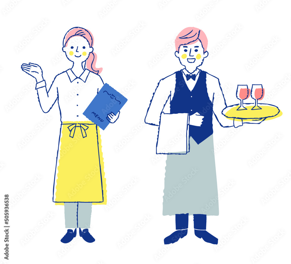 レストランの案内係とウェイター