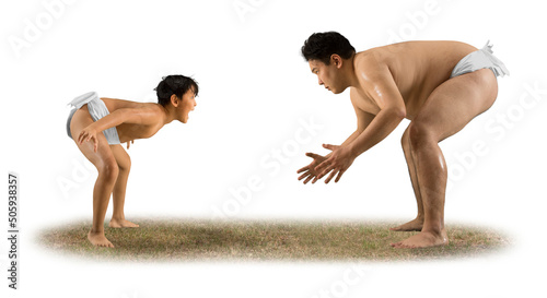 Two sumo wrestlers. Isolated on white background