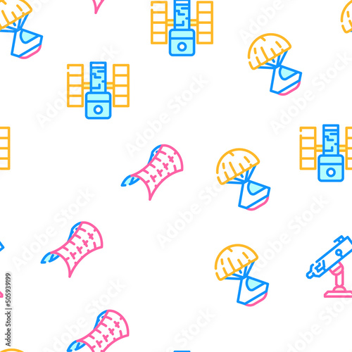 Space Researchment Equipment Vector Seamless Pattern Color Line Illustration