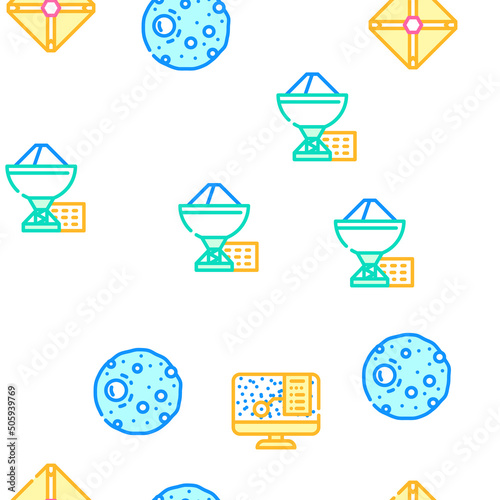 Space Researchment Equipment Vector Seamless Pattern Color Line Illustration