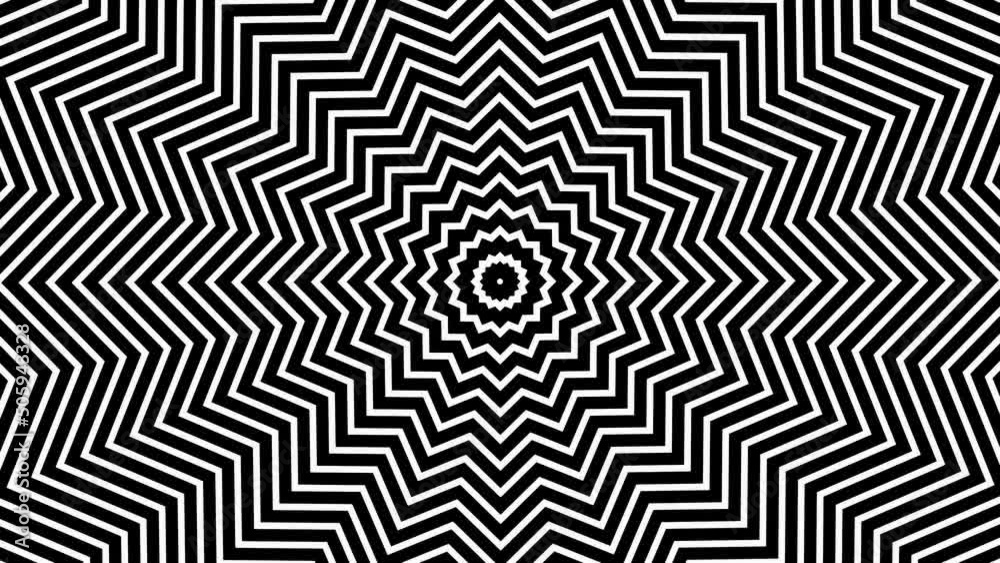 Black and White Optical Illusion Psychedelic Lines - 4K Seamless Loop Motion Background Animation Black and White Optical Illusion Psychedelic Lines - 4K Seamless Loop Motion Background Animation