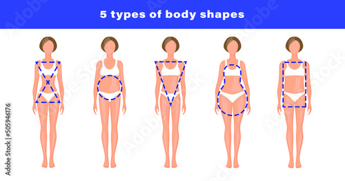 five different body types of female figures, vector illustration