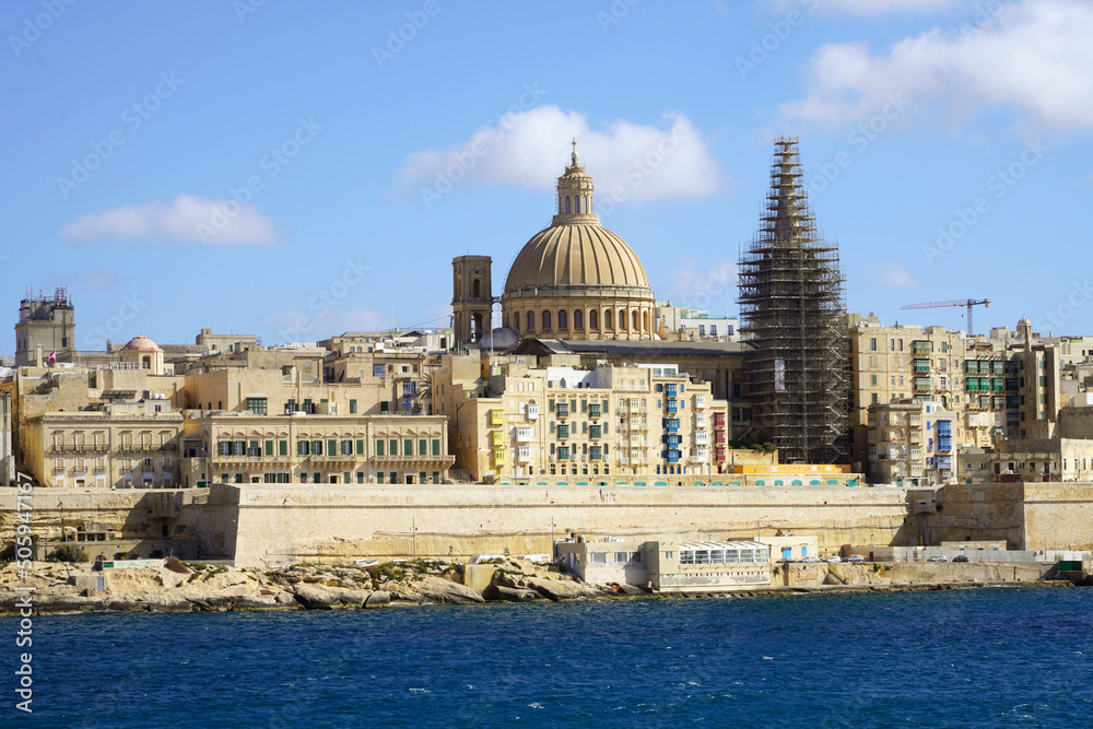 Valetta skyline on blue sea, Malta, Europe