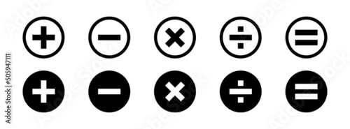 Calculator key icon. Plus, minus, and other calculator icon, Vector illustration