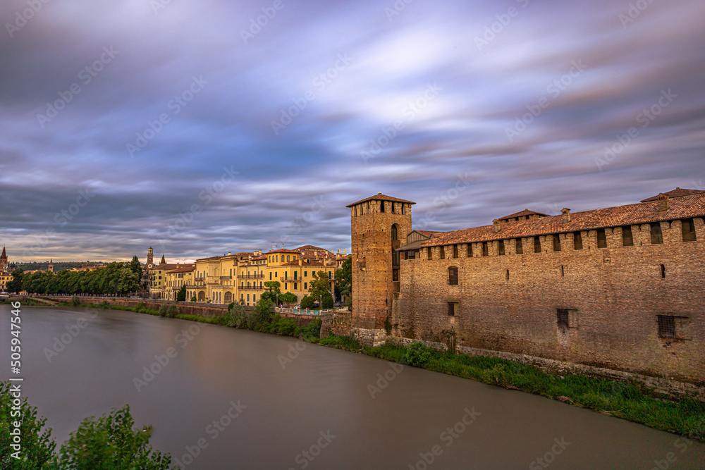 Medieval fortress castle of the picturesque town of Verona in Italy
