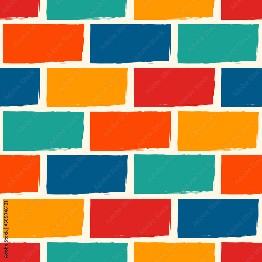 Brick wall motif handdrawn classic geometric print. Paint brush strokes seamless pattern. Freehand grunge design background. Modern urban ornament Brick wall motif handdrawn classic geometric print. Paint brush strokes seamless pattern. Freehand grunge design background. Modern urban ornament