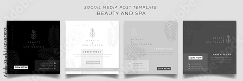 Set of social media post template in black white square background in luxury design