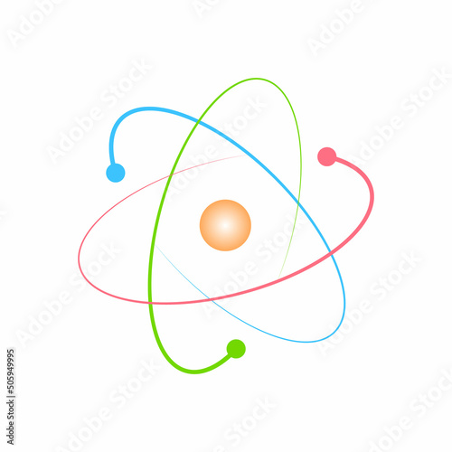 atom structure model. nucleus of protons and neutrons. orbital electrons. vector illustration isolated on white background.