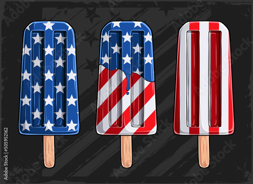 Popsicles Ice cream with USA flag pattern for 4th of July American independence day and Veterans day