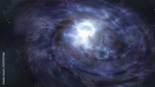 Animated blue space landscape with galaxy