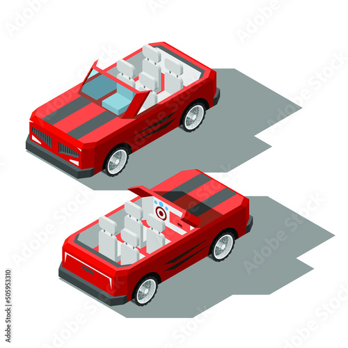 Isometric 3D Transport Car Cabriolet Element Vector Design Style