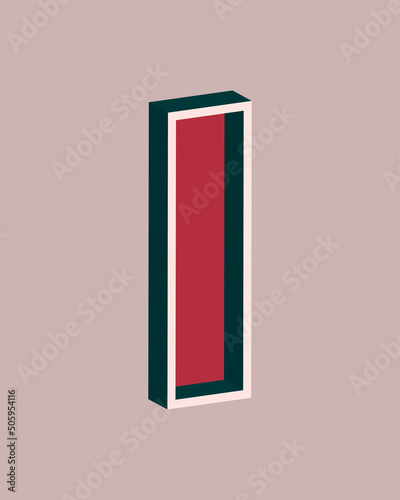 Vector number 1 with 3D effect in retro style. Well red and Deep Teal colors