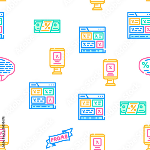 Promo And Advertising Coupon Vector Seamless Pattern Color Line Illustration