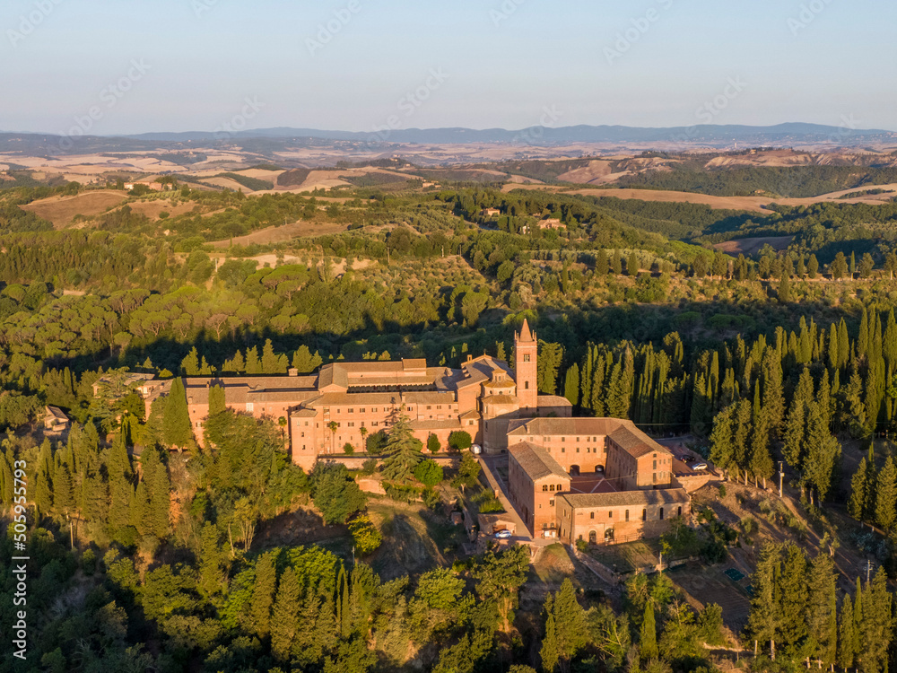 Aerial view of the Abbey of Monte Oliveto Maggiore