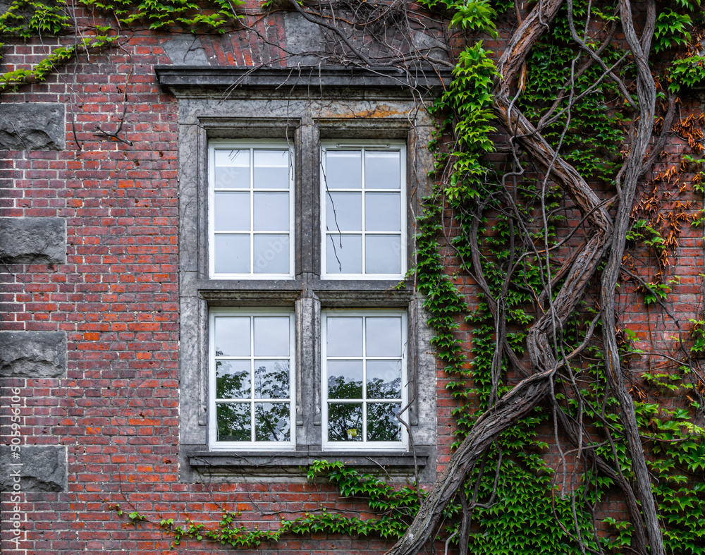 Window of an old brick country house in England	