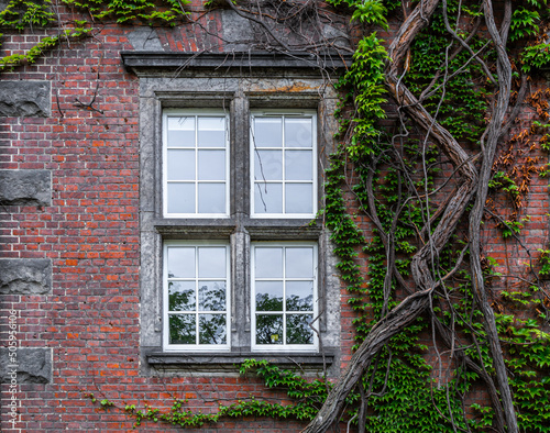 Window of an old brick country house in England	