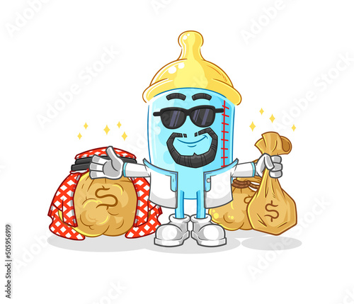baby bottle rich arabian mascot. cartoon vector