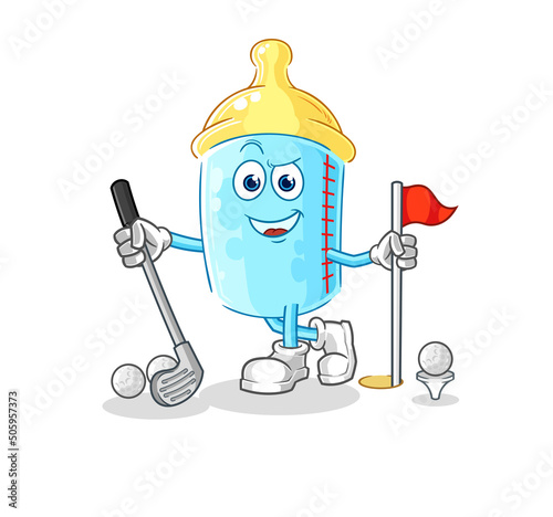 baby bottle playing golf vector. cartoon character