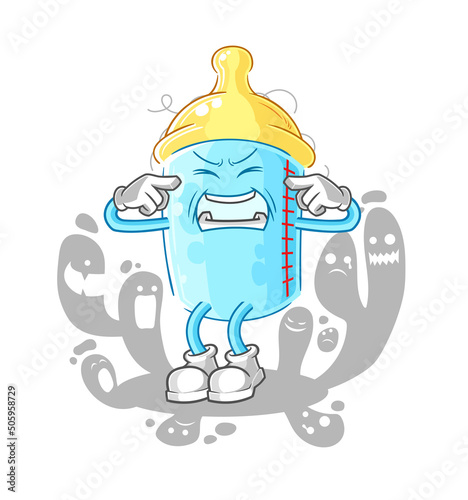 depressed baby bottle character. cartoon vector