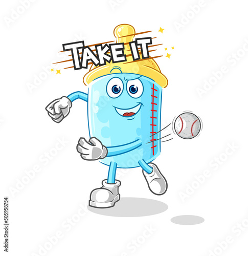 baby bottle throwing baseball vector. cartoon character