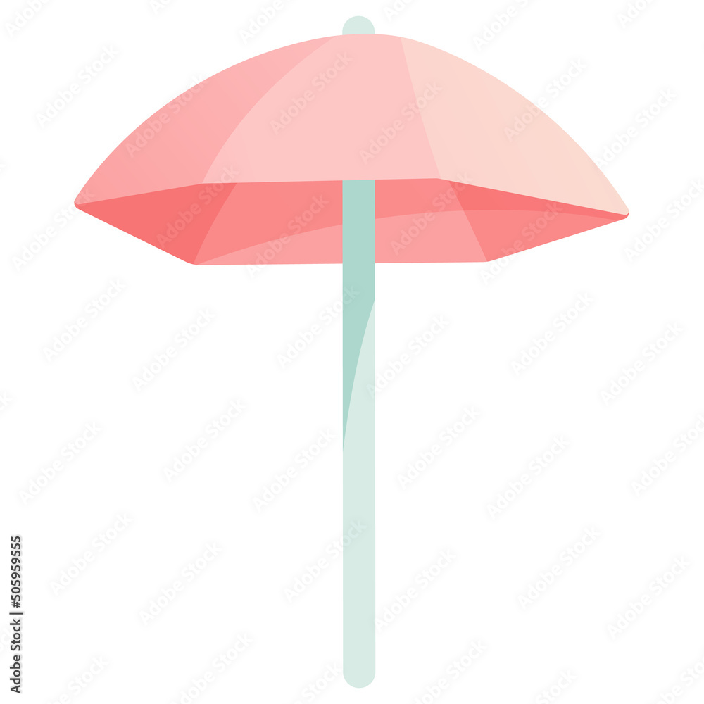 Flat illustration of pink parasol beach umbrella. Isolated element on white background. Flat illustration of pink parasol beach umbrella. Isolated element on white background.